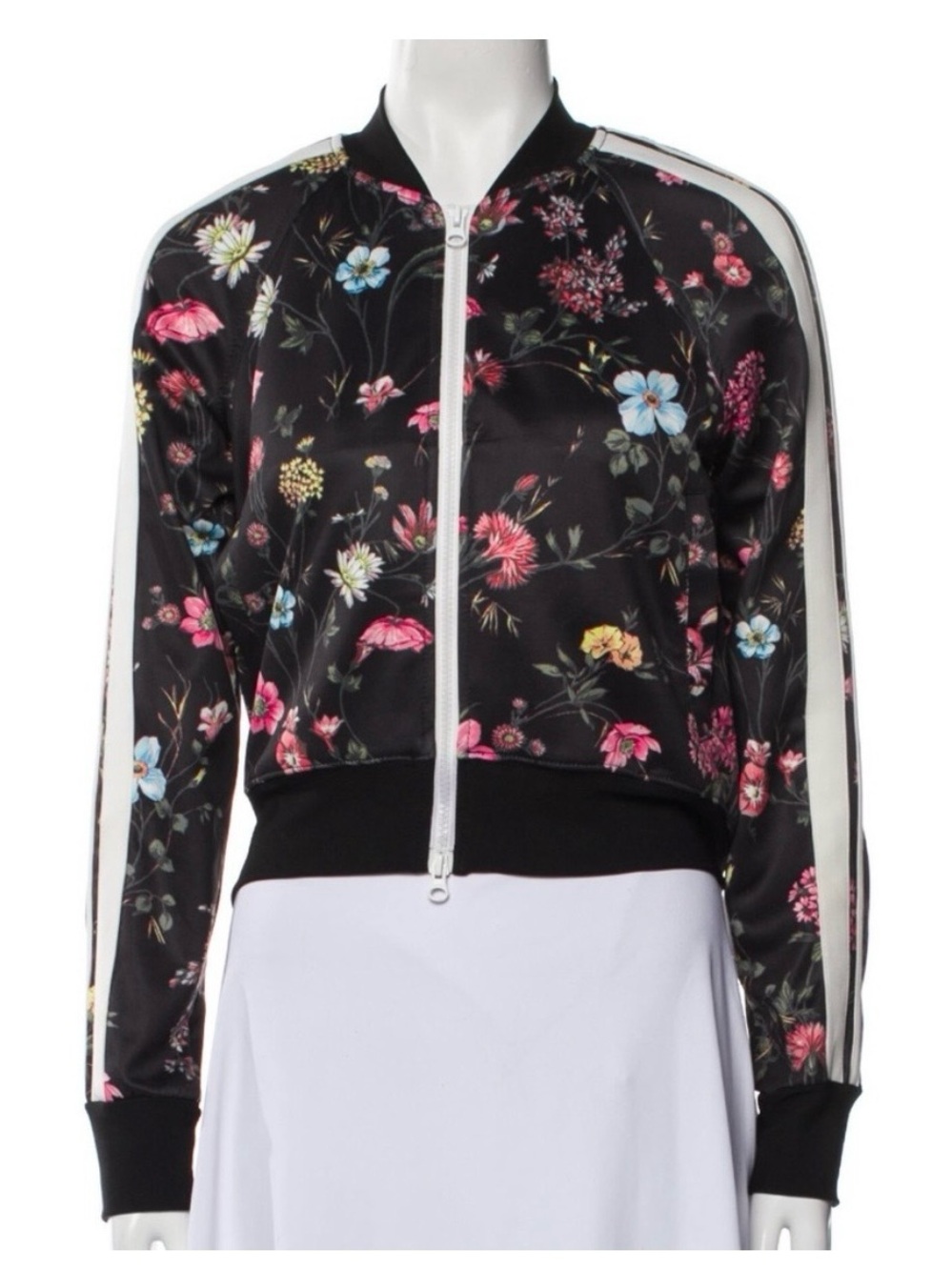 PAM & GELA sz M Zip front double stripe track jacket, floral, print with pockets